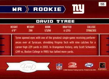 2003 Leaf Rookies & Stars #155 David Tyree Back
