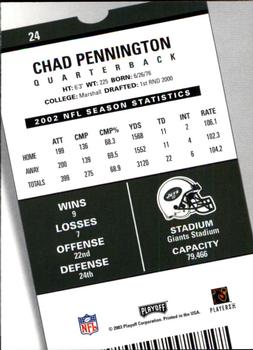 2003 Playoff Contenders #24 Chad Pennington Back