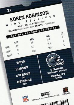 2003 Playoff Contenders #33 Koren Robinson Back