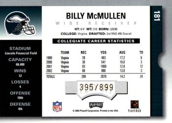 2003 Playoff Contenders #181 Billy McMullen Back