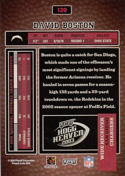 2003 Playoff Hogg Heaven #120 David Boston Back