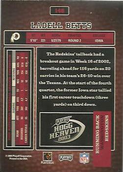 2003 Playoff Hogg Heaven #146 Ladell Betts Back