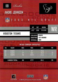 2003 Playoff Prestige #181 Andre Johnson Back