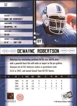 2003 Press Pass JE #32 DeWayne Robertson Back