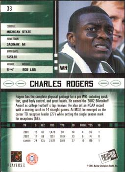 2003 Press Pass JE #33 Charles Rogers Back