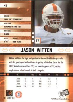2003 Press Pass JE #43 Jason Witten Back