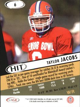 2003 SAGE HIT #6 Taylor Jacobs Back