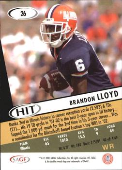 2003 SAGE HIT #26 Brandon Lloyd Back
