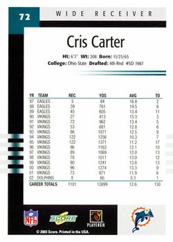 2003 Score #72 Cris Carter Back
