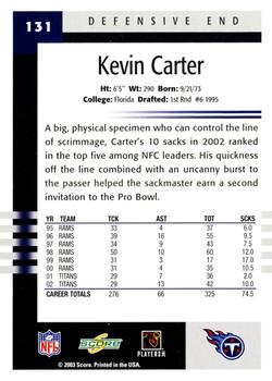 2003 Score #131 Kevin Carter Back