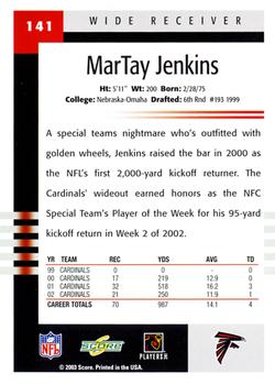 2003 Score #141 MarTay Jenkins Back