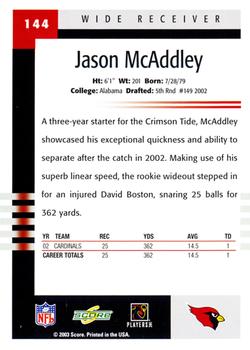 2003 Score #144 Jason McAddley Back