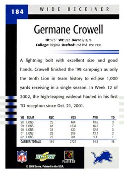 2003 Score #184 Germane Crowell Back
