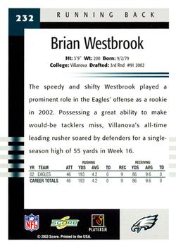 2003 Score #232 Brian Westbrook Back