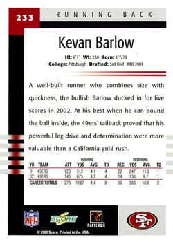 2003 Score #233 Kevan Barlow Back
