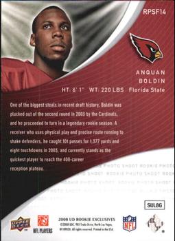 2008 Upper Deck Rookie Exclusives - Rookie Photo Shoot Flashbacks #RPSF14 Anquan Boldin Back