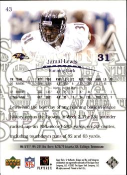 2003 SP Authentic #43 Jamal Lewis Back