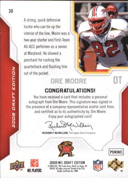 2008 Upper Deck Draft Edition - Autographs Red #30 Dre Moore Back
