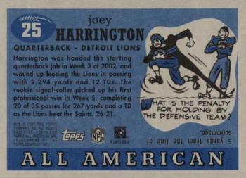 2003 Topps All American #25 Joey Harrington Back