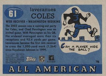 2003 Topps All American #61 Laveranues Coles Back