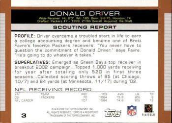 2003 Topps Draft Picks & Prospects #3 Donald Driver Back