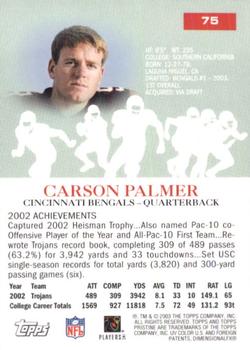 2003 Topps Pristine #75 Carson Palmer Back