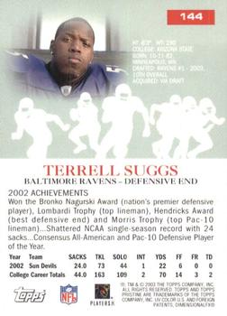 2003 Topps Pristine #144 Terrell Suggs Back