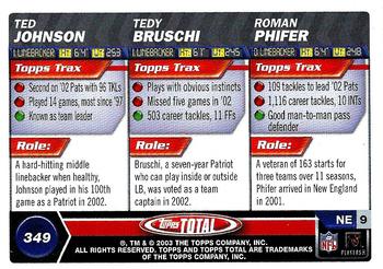 2003 Topps Total #349 Ted Johnson / Tedy Bruschi / Roman Phifer Back