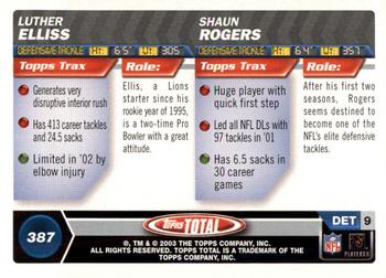 2003 Topps Total #387 Luther Elliss / Shaun Rogers Back