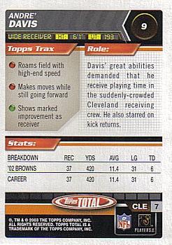 2003 Topps Total #9 Andre Davis Back