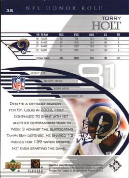 2003 Upper Deck Honor Roll #38 Torry Holt Back