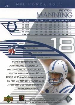 2003 Upper Deck Honor Roll #75 Peyton Manning Back