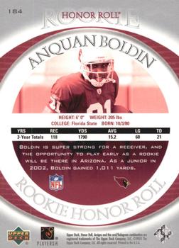 2003 Upper Deck Honor Roll #184 Anquan Boldin Back