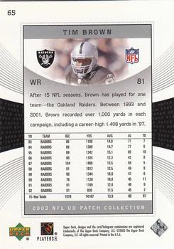 2003 UD Patch Collection #65 Tim Brown Back