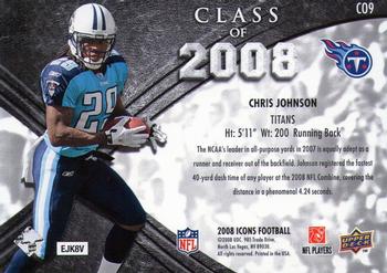 2008 Upper Deck Icons - Class of 2008 Blue #CO9 Chris Johnson Back