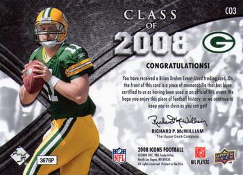 2008 Upper Deck Icons - Class of 2008 Jersey Silver #CO3 Brian Brohm Back