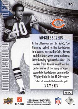 2008 Upper Deck Icons - Immortal Lettermen #GS3-3 Gale Sayers - Y Back