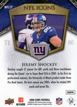2008 Upper Deck Icons - NFL Icons Silver #NFL27 Jeremy Shockey Back