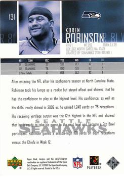 2003 Upper Deck #131 Koren Robinson Back