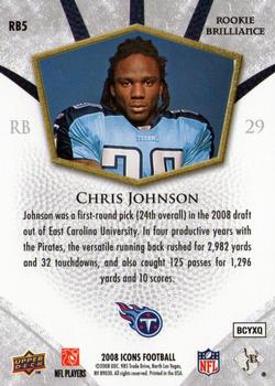 2008 Upper Deck Icons - Rookie Brilliance Gold #RB5 Chris Johnson Back
