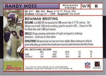 2004 Bowman #8 Randy Moss Back