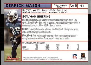 2004 Bowman #11 Derrick Mason Back