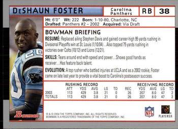 2004 Bowman #38 DeShaun Foster Back