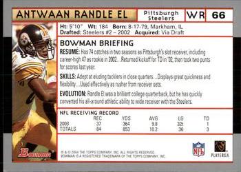2004 Bowman #66 Antwaan Randle El Back