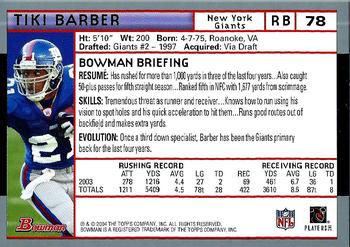 2004 Bowman #78 Tiki Barber Back