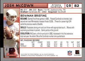 2004 Bowman #82 Josh McCown Back