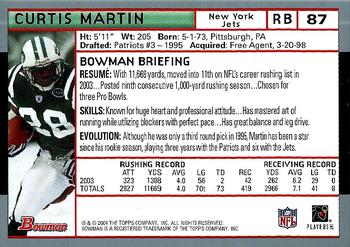 2004 Bowman #87 Curtis Martin Back