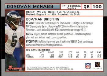 2004 Bowman #100 Donovan McNabb Back