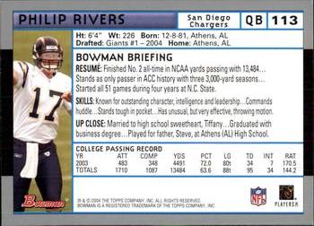 2004 Bowman #113 Philip Rivers Back