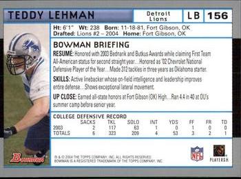 2004 Bowman #156 Teddy Lehman Back